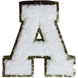 Letter A White Chenille Iron On Gold Glitter Letter Patches