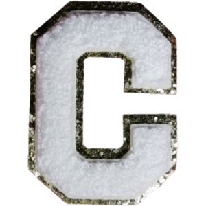 Letter C White Chenille Iron On Gold Glitter Letter Patches