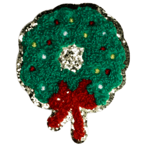 Christmas Wreath 2.5" Small Christmas Patches Gold Glitter Iron On Patch