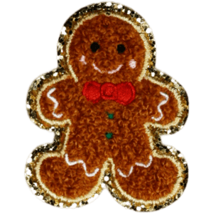 Gingerbread Man 3" Small Christmas Patches Gold Glitter Iron On Patch