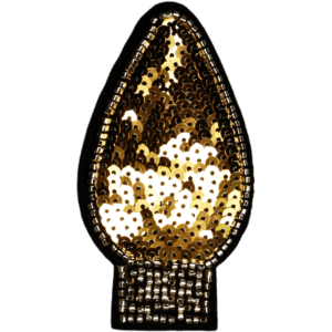 Gold Sequin and Bead Christmas Light Bulb Embroidery Iron On Patch