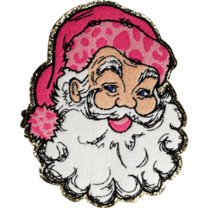 Hot Pink Santa with Pink Cheetah Hat Large Chenille Iron-on Patch