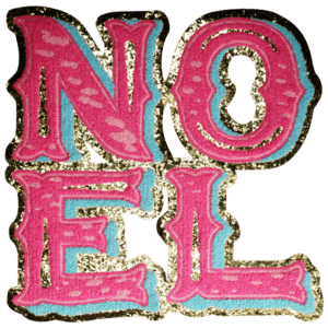 NOEL in Hot Pink and Teal with Gold Glitter Chenille Iron-on Patch