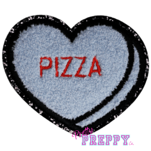 Pizza Conversation Candy Hearts Chenille Iron On Patch
