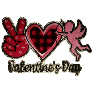 Cupid Heart Love Valentine on Gold Glitter Chenille Iron-on Patch