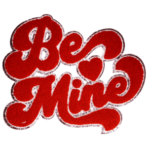Large Be Mine Chenille Iron-on Patch (Red and Pink Glitter)