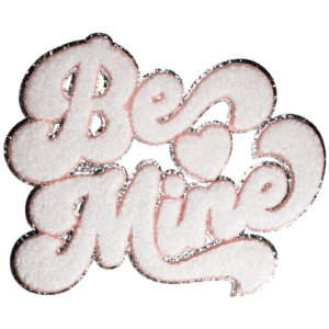 Large Be Mine Chenille Iron-on Patch (White and Silver Glitter)