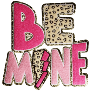 BE MINE Pink Cheetah Lightning Bolt on Gold Glitter Chenille Iron-on Patch