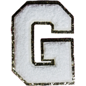 Letter G White Chenille Iron On Gold Glitter Letter Patches