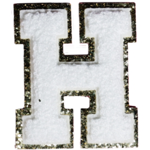 Letter H White Chenille Iron On Gold Glitter Letter Patches