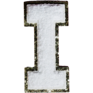 Letter I White Chenille Iron On Gold Glitter Letter Patches
