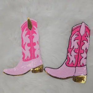 Pink Sequin Cowgirl Boots Iron-on Patch