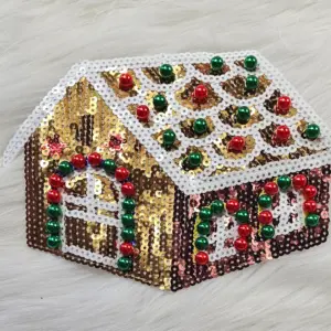 Sequin Gingerbread House With Gold Roof Sequin Iron On Patch