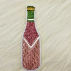 Champagne Bottle Toast Cheers Pink Embroidery Iron On Patch