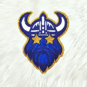 Small Blue Viking Gold Glitter Mascot with Star Eyes Embroidery Iron On Patch