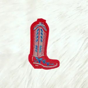 Red Blue USA Cowgirl Boot Felt Embroidery Iron On Patch