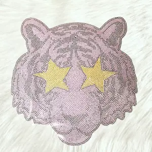 Purple Spangle Rhinestone Tiger Mascot Iron on HotFix