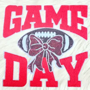 Game Day Red Chenille Sequin Football Iron-on Patch