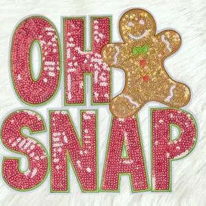 Oh Snap Red Sequin with Gingerbread Man Iron-on Patch
