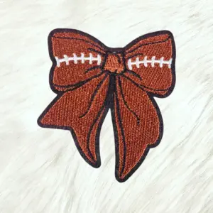 Football Bow Gold Glitter Embroidery Iron On Patch