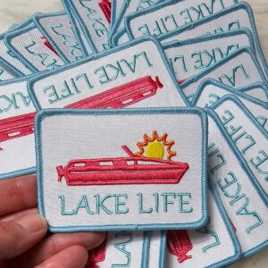 'Lake Life' Boat and Sun Embroidery Iron On Patch